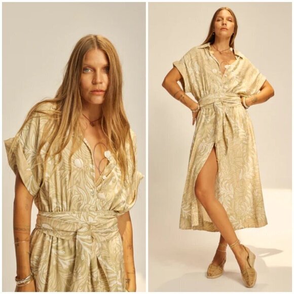 💕NATALIE MARTIN💕 Harper Maxi Dress ~ 100% Silk Jungle Print Agave Large L NWT - Picture 4 of 16